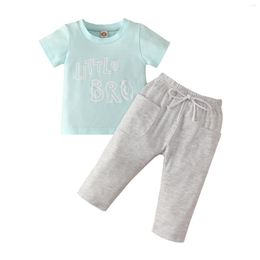 Clothing Sets Infant Baby Boys Brother Summer Shorts Set Letters Print Short Sleeved Crew Neck Tops Solid Colour Trousers