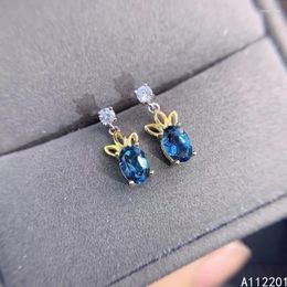 Stud Earrings Fine Jewelry 925 Sterling Silver Inset With Natural Gems Women's Luxury Lovely Plant Blue Topaz Ear Supports Detec