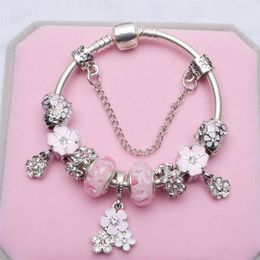 charm bracelet 925 silver bracelets pink charm beads pendant fit for snake chain DIY Jewellery with gift box or nylon bag241p