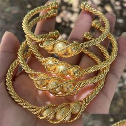 Bangle 4Pcs Ethnic Bead Gold Colour Dubai Bangles For Women 24K Ball Copper S Arabic Bracelet Girls Africa Jewellery Drop Delivery Bracel Dhm6W