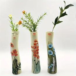 Vases Bohemian Resin Handmade Lady Face Vase Desktop Figurine Dancer Art Decor Dry Flower Bathroom Bookshelf Living Room 230928