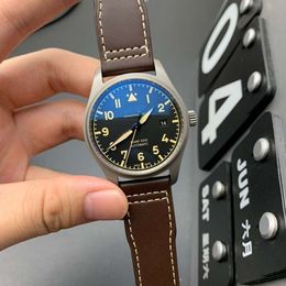 IWCS Series Clean-factory Designer Watches Iws Pilot V7 Mark 18 Blue Mirror Titanium Case Calfskin Watch Band Mens Watch Automatic Mechanical Watch R4eq