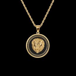 Popular Trandy HIPHOP Rapper Rocker 316L Stainless Steel Jewellery Round Tags Lion Hand Pendant Necklace Mens Hip-Hop Accessories Go248A