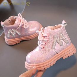 Boots Girls Short Boots Autumn Winter Shiny Pearls Single Boots Little Boys Fashion Ankle Boots Pink White Black Boots Kids Shoes 230927