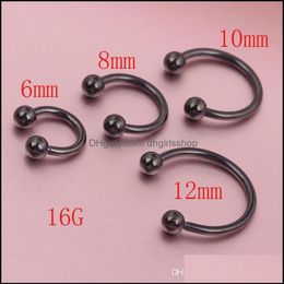 Nose Rings Studs Body Jewellery Anodized Black Horseshoe Bar - Lip Septum Ear Ring Various Sizes Available Piercing Drop Delivery 20273e