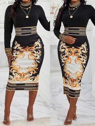Basic Casual Dresses Baroque Geometric Print Long Sleeve Work Dress T230928