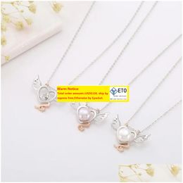 Jewelry Settings Simple Heartshaped Angel Pearl Pendant Necklace Female S925 Pure Sier Delicate Diy Empty Bracket Mount Clavicle Ch Dhzbr ZZ