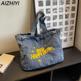 Shopping Bags Vintage Denim Shoulder Bag for Women Aesthetic Tote Bag Y2k Bag for Girls Cool Causal Handbags Denim Messenger Shopper Jean Bag 230927