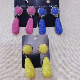 Dangle Earrings ZLH Fashion Candy Color Mix Flower Stud Shiny Pave Rhinestone Teardrop Handing Drop Earring For Girl 3pairs