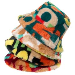 Wide Brim Hats Bucket Autumn Winter Plush Fisherman Hat Women Colourful Letters Camouflage Striped Cap Ladies Outdoor Warm 230927