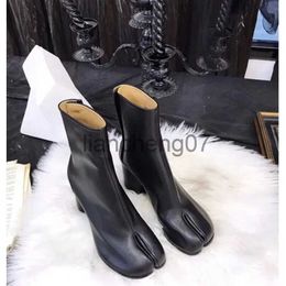 Boots 2023 Brand Design Tabi Boots Split Toe Chunky High Heel Women Boots Leather Zapatos Mujer Fashion Autumn Women Shoes Botas Mujer x0928