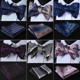 Handkerchiefs Men Fashion Designer Woven Party Wedding Business Self BowTie Plaid Paisley Bow Tie Handkerchief Set #G8