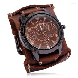 Wristwatches 2023 Fashion Men's Watches Luxury Big Dial Quartz Lovers Watch Wide Genuine Leather Punk Bracelet Sport Wristwatch Men Gift