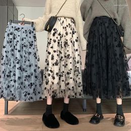 Skirts Lucyever Vintage Mesh Print Skirt Women 2023 Summer Korean Fashion Long High Waist Mujer Casual Chiffon Floral Midi