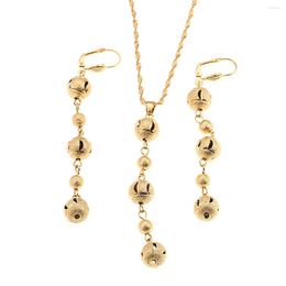 Necklace Earrings Set African Long Gold Plated Beaded Balls Pendant Necklaces Drop For Women Girls Fashion