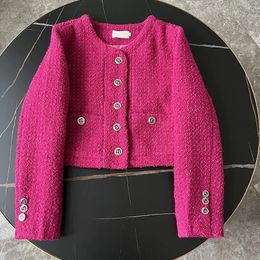 Women's Wool Blends High Quality French Chic Tweed Woven Pink Women Jacket Short Coats Autumn Western Fashion Casual Woman Clothing 230927