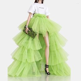 Skirts Elastic Waistband Tiered High Low Skirt Saias To Birthday Wedding Party Puffy Tulle Floor Length Long For Lady