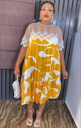 Ethnic Clothing Style Classic Loose African Women's Dashiki Fashion Stylish LACE Crimp Print A-Line Skirt Dress Size L XL XXL