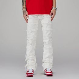 Mens Jeans Punk Stacked White Straight Y2K Grunge Pants Men Fashion Hip Hop Kpop Women Cotton Old Long Trousers Ropa Hombre 230927