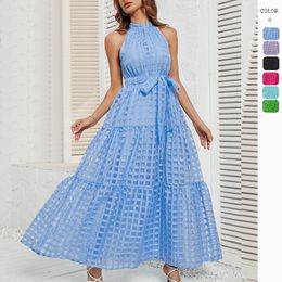 Casual Dresses Wepbel Y2K Summer Dress Women Sleeveless High Waist Halter Ruffled Long Solid Full Length Maxi Big Swing