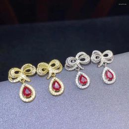 Stud Earrings Fashion Red Natural Ruby Gemstone For Women Silver Jewelry Girl Gift Color Good Cut Gem Present