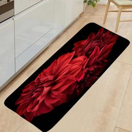 Bath Mats Flower Kitchen Mat Red Blue Rose Floral Art Soft Non-Slip Entrance Doormat Home Decor Bathroom Carpet Foot Rug Floor