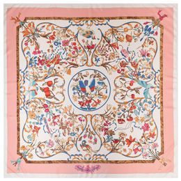 New Twill Silk Scarf Women Poncho Pink Hijab Angelo Printed Square Scarves Large Shawls Fashion Wraps Female Bandana 130cm 130cm307Z