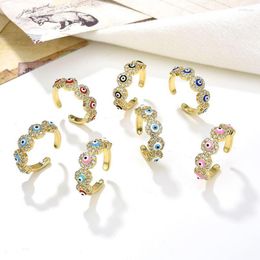 Cluster Rings 6Pcs Colorful Cz Eyes Open Delicate Trendy Gold Plated Adjustable Turkish For Women Men
