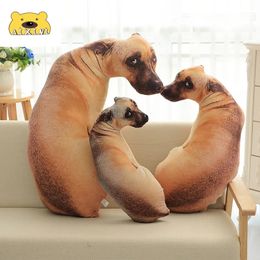 Plush Dolls 3D Cute Lifelike Bend Dog Printed Throw Pillow Funny Dog Head Plush Cushion Stuffed Animal Plushie Decor for Home Children Gift 230927