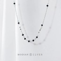 Pendant Necklaces Modian Black Crystal Little Ball Irregular Sterling Silver 925 Necklace for Women Adjustable Fine Jewellery 230928