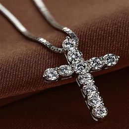 New Fashion Cross Necklace Accessory Ture 925 Sterling Silver Women Crystal CZ Pendants Necklace Jewelry2606