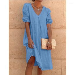 Party Dresses 2023 Fashion Elegant Dress Minimalism Summer V-neck Loose Cotton And Linen Comfortable Commuting Pretty For Women