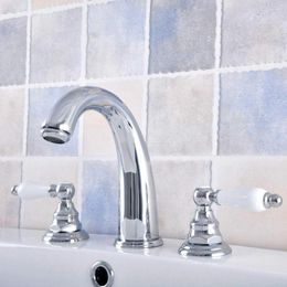 Bathroom Sink Faucets Polished Chrome Double Handle Basin Faucet Deck Mounted Tub Mixer Taps Widespread 3 Holes Znf536