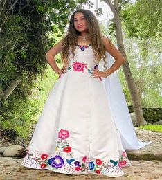 Traditional Mexican Wedding Dress With Embroidery Vintage Gothic Colourful Soft Satin Boho Bridal Gowns 2024 Beach Gatsby Bride Dress A Line Country Vestios Novia