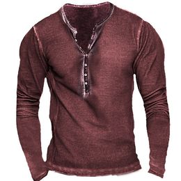 DIY Clothing Customised Tees & Polos red 3D Pattern Fashion Men's Loose Sleeve 7 Button Retro Print Top T-shirt