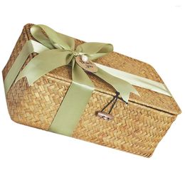 Storage Bottles Handmade Woven Basket Round Braided Convenient Bread Gift Snack Container Lid