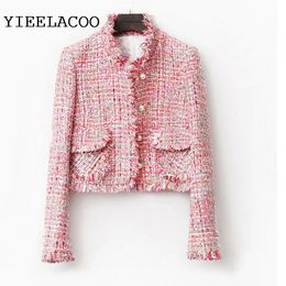 Women's Wool Blends Pink Tweed Jacket spring / autumn /winter women's jacket coat classic ladies wild ladies bright wire braided tweed jacket 230927