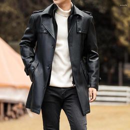 Men's Trench Coats 5xl Large Size Velvet Black Leather Jackets For Men Style Long Overcoats Motorcycle Windcheater Winter High Quality