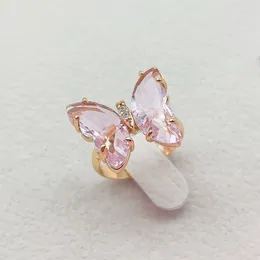 Wedding Rings White Pink Purple Green Crystal Bands Cute Animal Butterfly For Women Gold Color Opening Index Finger Ring Jewelry