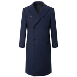 Men's Wool Blends Mens Classic Double Breasted Pea Coat Winter Long Overcoat Fashion Casual Windproof Thick Warm Trench Men abrigo 230927