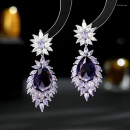 Dangle Earrings 2023 Trend Luxury Cubic Zirconia Purple Drop For Women Bridal Wedding Party Korean Elegant Fashion Jewelry