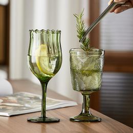 Wine Glasses 1PC Retro French Style Creative Heat Resistant Cocktail Green Goblet Champagne Glass Beverage Corrugated Cup