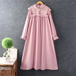 Casual Dresses Autumn Sweet Embroidered Dress Women Long Sleeve Midi ML0904