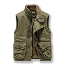 Men's Vests 2023 Winter Mens Warm Cargo Fleece Lined Thick Thermal Workwear Waistcoat Outdoor Sleeveless Jacket Big Size 6XL