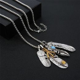 Feather Necklace Stainless Steel Pendant Hip Hop Jewellery Accessories Long Chain Men Party Decoration Chains228K