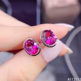 Stud Earrings Fine Jewelry 925 Sterling Silver Inset With Natural Gem Women's Luxury Exquisite Oval Pyrope Garnet Ear Studs Support D