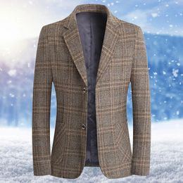 Men's Suits Triathlon Suit Men Swim Mens Autumn And Winter Plaid Brushed Collar Single Two Buttons Slim Fit Round