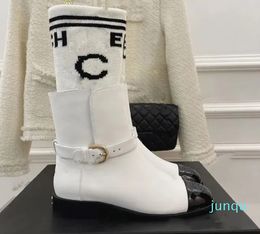 To Wear Slip-on With Metal Sheepskin Designer Stretch Boot Chelsea Rainboot Round Toes Knight Fashion Snow Boot