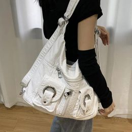 Evening Bags Y2K Women Vintage Korean White Hobo Hand Bag Aesthetic Grunge PU Purse Handbags Shoulder Crossbody Backpacks Messenger Tote Bags 230927