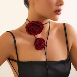 Choker Gothic Elegant Big Rose Flower Clavicle Chain Necklace Women Bridal Sexy Adjustable Jewellery Accessories 2346